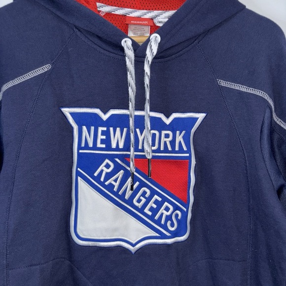 Reebok New York Rangers NHL Hoodie Face Off Collection Navy Red Size Small - Picture 2 of 11